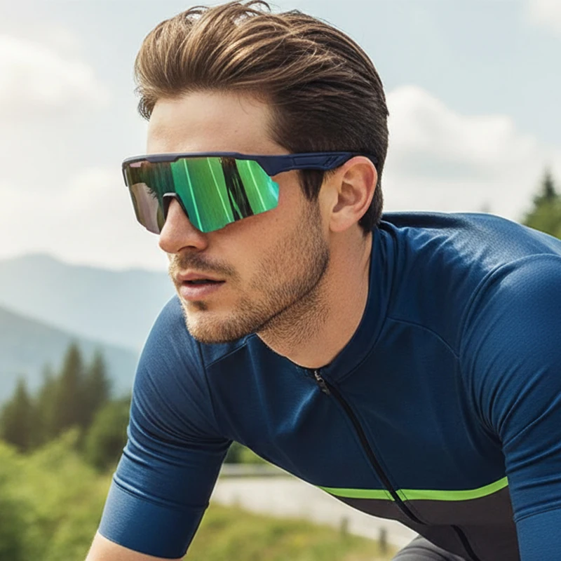 Übergroße Einteilige Radsport-Sonnenbrille Farbige Gläser Blendschutz Hochauflösende Sicht Sportbrille 9856