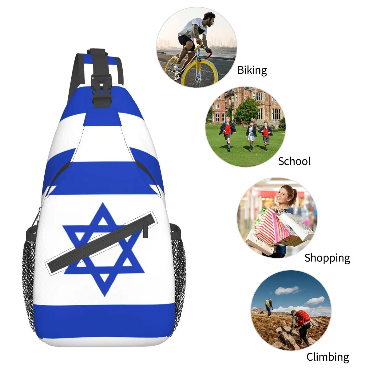 Israël Vlag Sling Tassen Borst Crossbody Schouderslinger Rugzak Reizen Wandelen Daypacks Modepakket