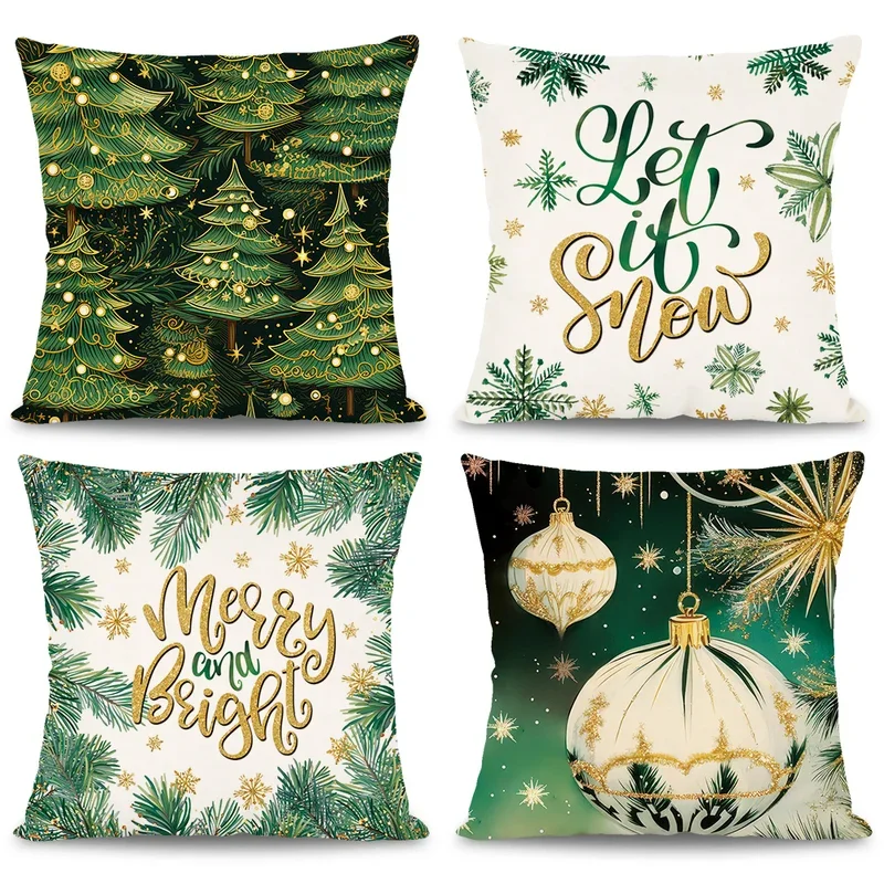 1 adet/4 adet Yeşil Noel Yastık Kılıfı Noel Ağacı Altın Yeşil Kar Tanesi Tasarım minder örtüsü Noel Kış Tatil Dekor