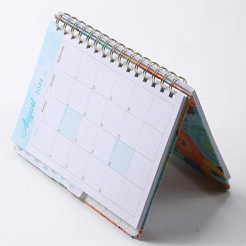 High-quality Paper Planner Floral Print 2024 Monthly Planner Exquisite Coil Design Schedule Book for Home Office Stay Organized