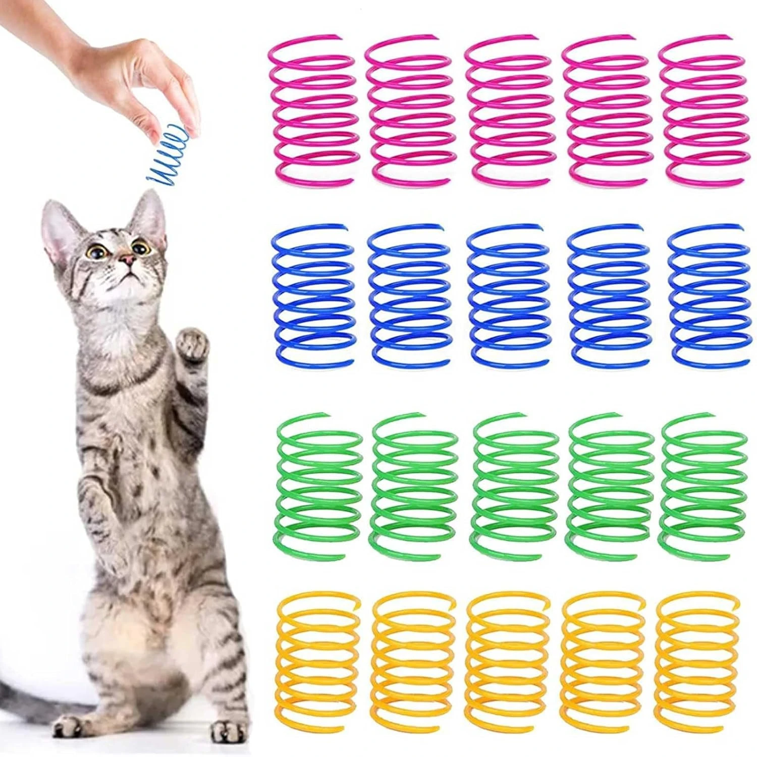 100 PCS Pet Wide Colorful Springs Cat Toys Plastic Coil Spiral Springs for Cat Pet Interactive Cat for Indoor Cats Durable Plast