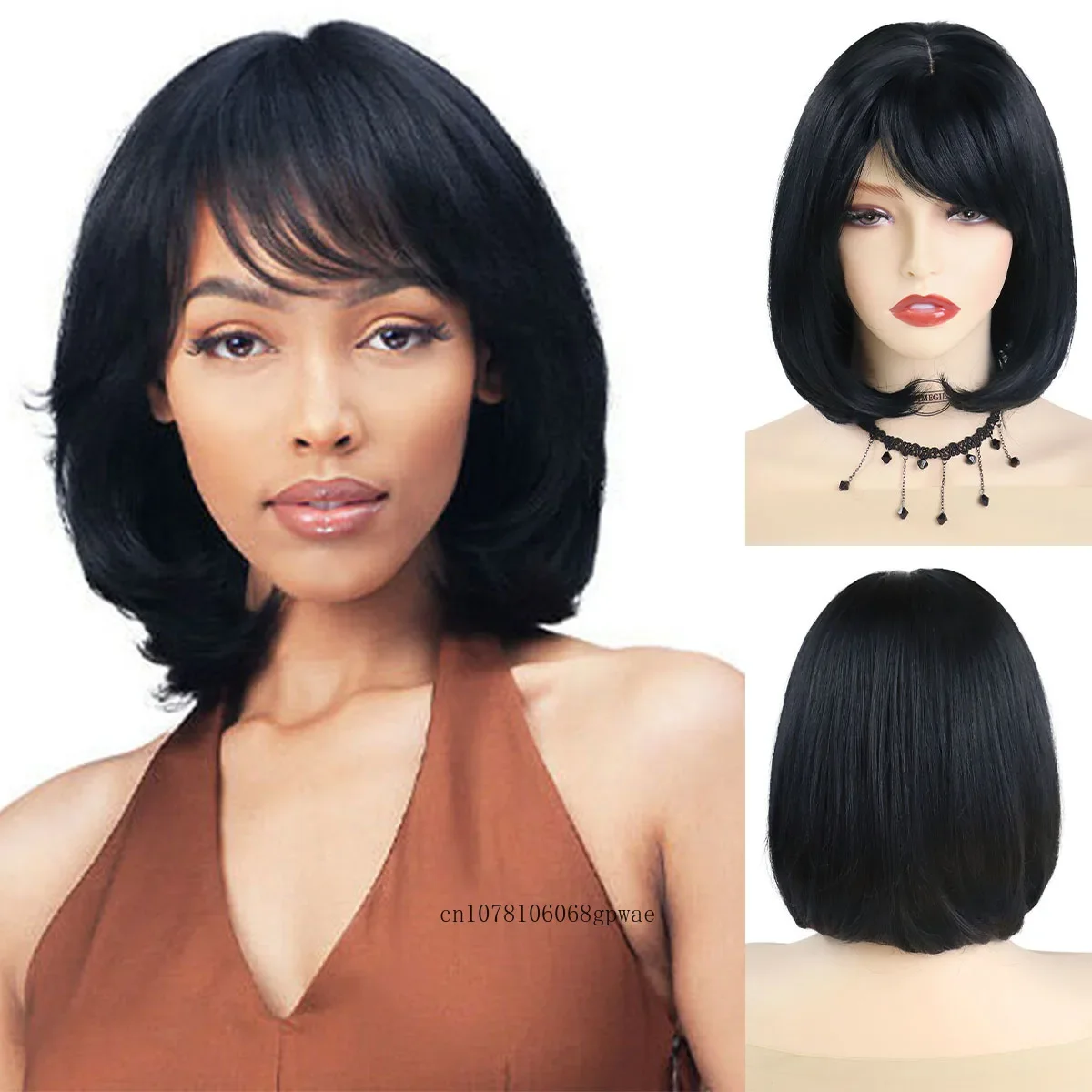 

Black Bob Wig with Bangs Synthetic Short Wigs for Women Natural Looking Daily Cosplay Costume Party Mommy Wig Heat Resistant