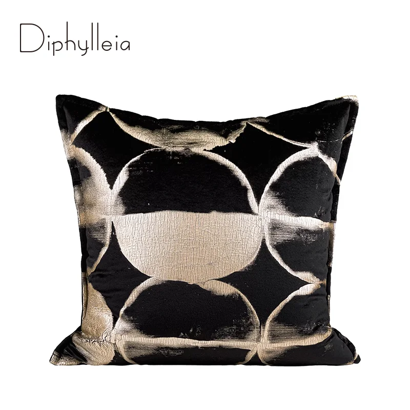 Diphylleia Distinctive Design Black Gold Shiny Circle Geo Throw Pollow Cover Luxury Cushion Case Ideal for Sofas Armchairs Beds