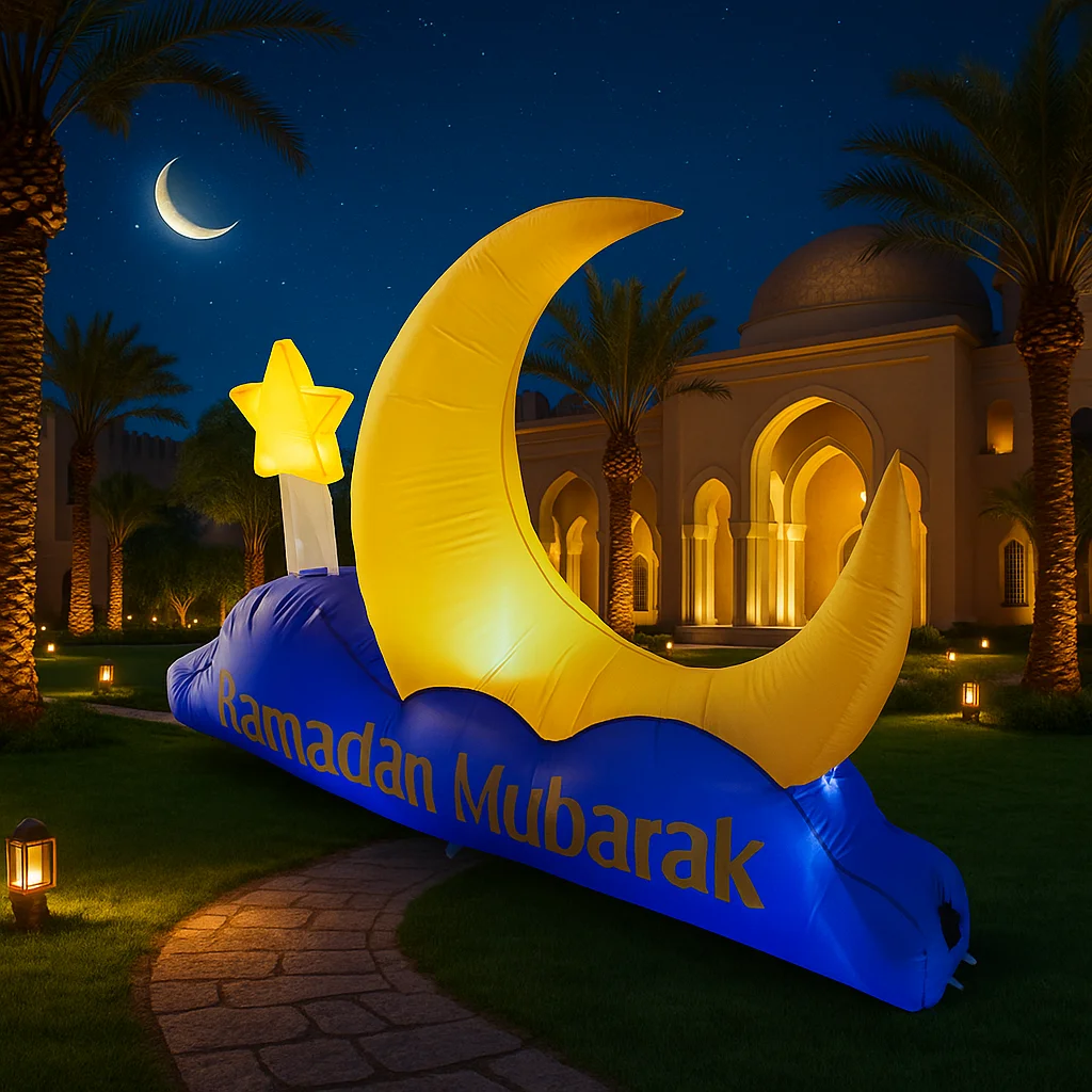 ألعاب إسلامية/إسلامية قابلة للنفخ 2.1 متر/7 قدم نموذج قلعة رمضان أضواء LED مدمجة زينة عيد مبارك للاحتفال بالالتصحيح #2