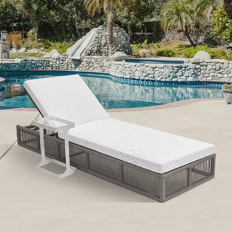 Modern Outdoor Garden Aluminum Sun Loungers Furniture Exterior Pool Rope Chaise Lounge Sunbed Set