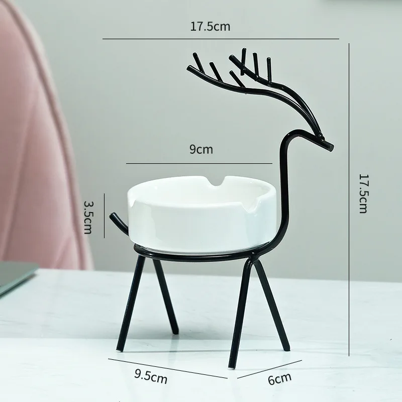 Simple Wrought Iron Nordic Style Fawn Ceramic Ashtray Creative Home Living Room Decorations Light Luxury Decorations