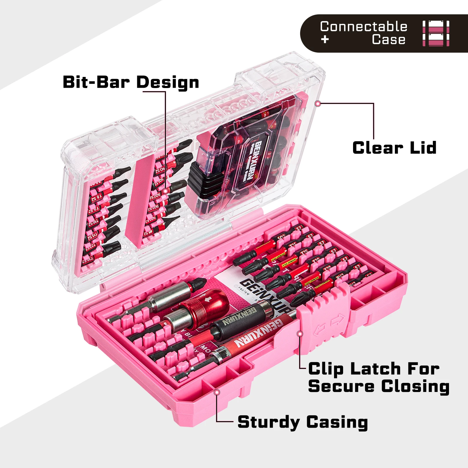 Geinxurn 56 PCS Impact Screwdriver Bit Set with Tough Case, S2 Steel Bit Set, Motorcycle Repair Tools for Motorcycle Maintenance
