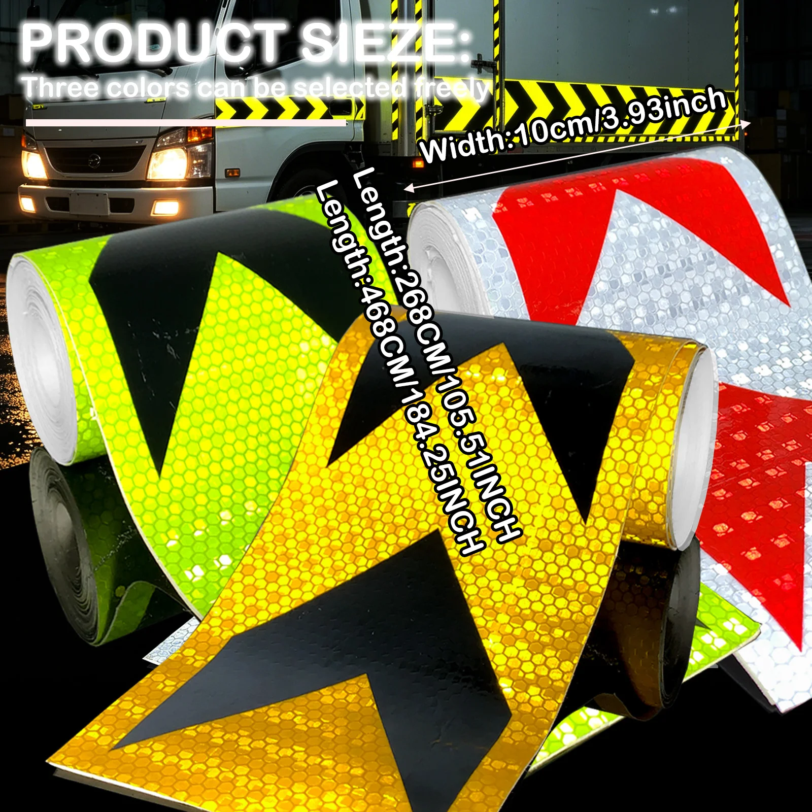 10cm*4.68m Arrow Reflective Tape Fluorescent Yellow White Red Waterproof Adhesive Reflectors Sticker For Car Motorcycle Truck