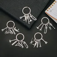 Creative Mini Tools Dad Grandpapa Keychains Alloy Hammer Wrench Screwdriver Ruler Keyring Car Pendant for Men Father's Day Gifts