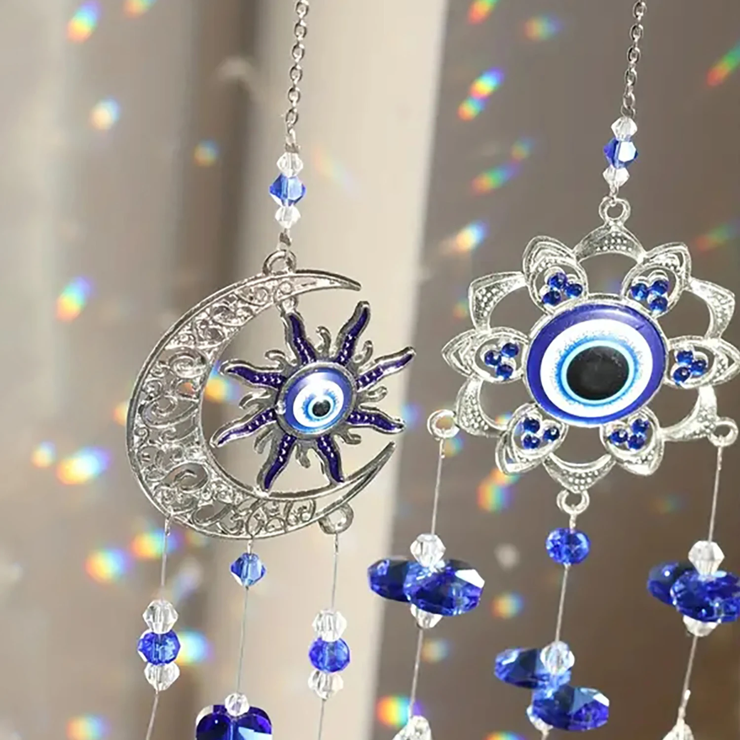 1Pc Evil Eye Moon Tree of Life Crystal Suncatcher Pendant for Home Indoor DIY Wind Chime Hanging Window Decoration Pendant - view 5