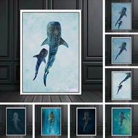 Sea Creatures Giant Whale Sharks Art Posters Animal Canvas Painting Nordic Murals Living Room And Children'S Room Decor Unframed