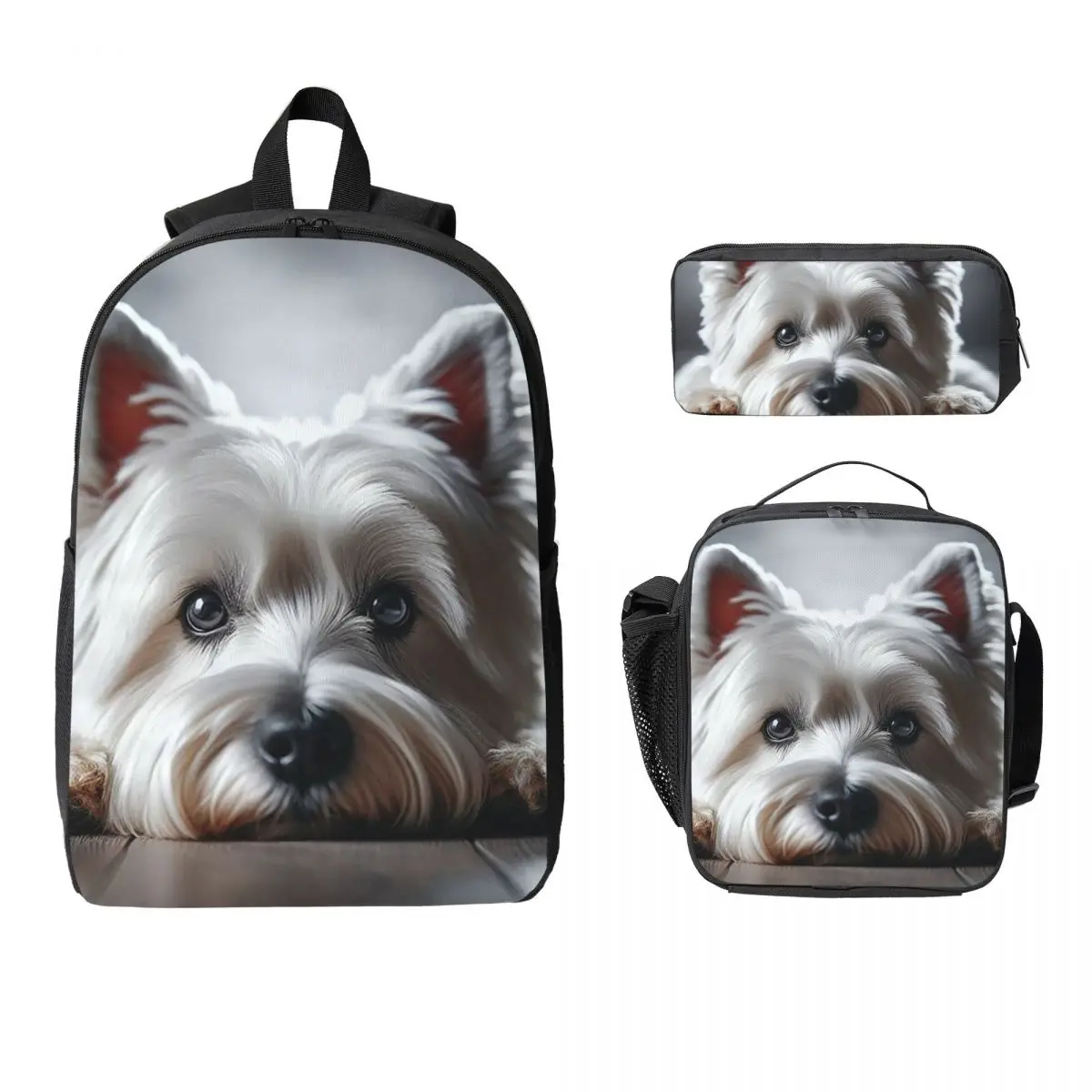 

West Highland White Terrier Backpack Student BookBag School Bag Computer Shoulder Bags 3ps Insulated Lunch Bag Pencil Case