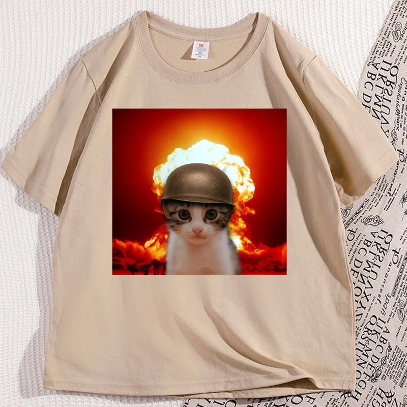 

Funny Explode Cat T-shirt Casual Round Neck Cotton Short Sleeve Tshirt Loose Soft Elastic T Shirt Men's Designer Clothes