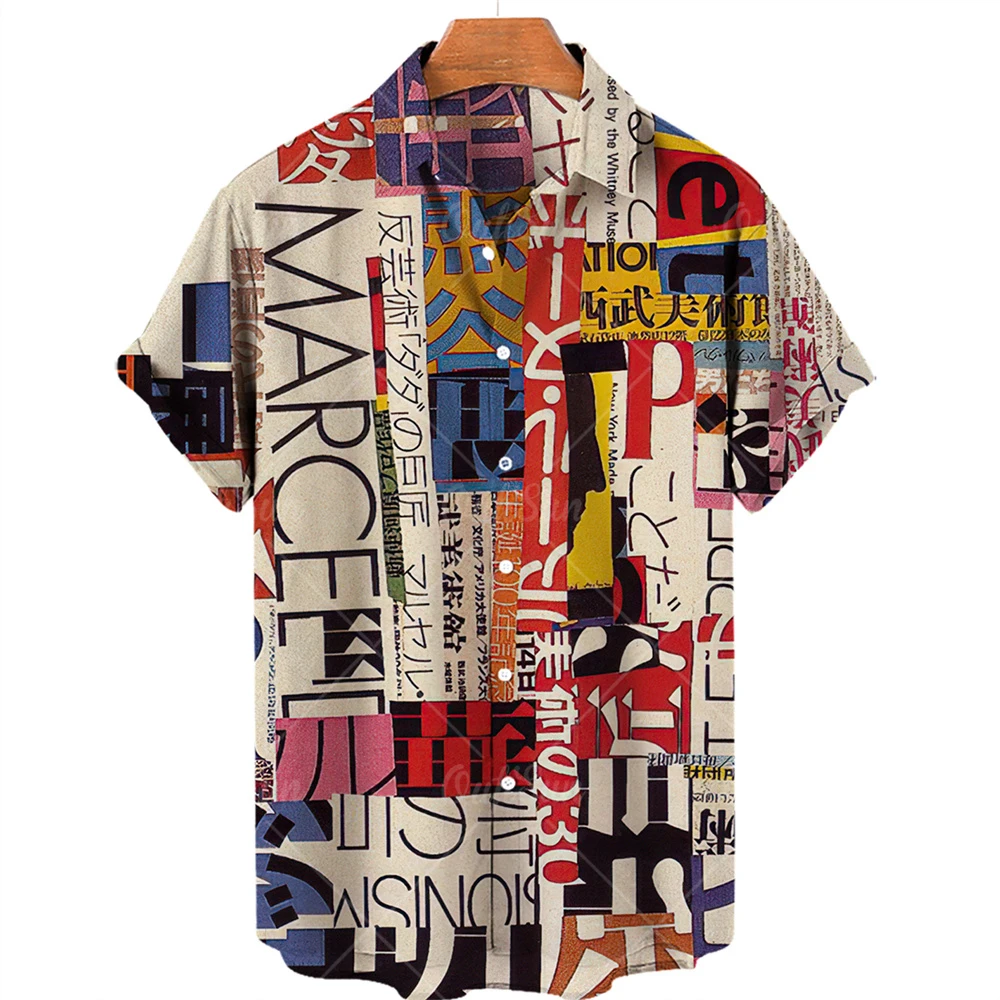 Beach Travel Oversized Graffiti Flower Summer New Men's Slim Short Sleeve Lapel Hawaiian Shirt Hot