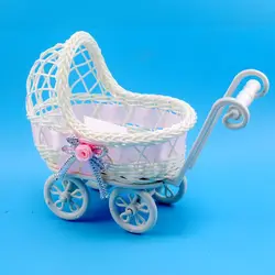 1pc Cart Cane Tricycles Flower Basket Knitted Flower Mini Car Furnishing Articles for Wedding Baby Shower Party Birthday Decor