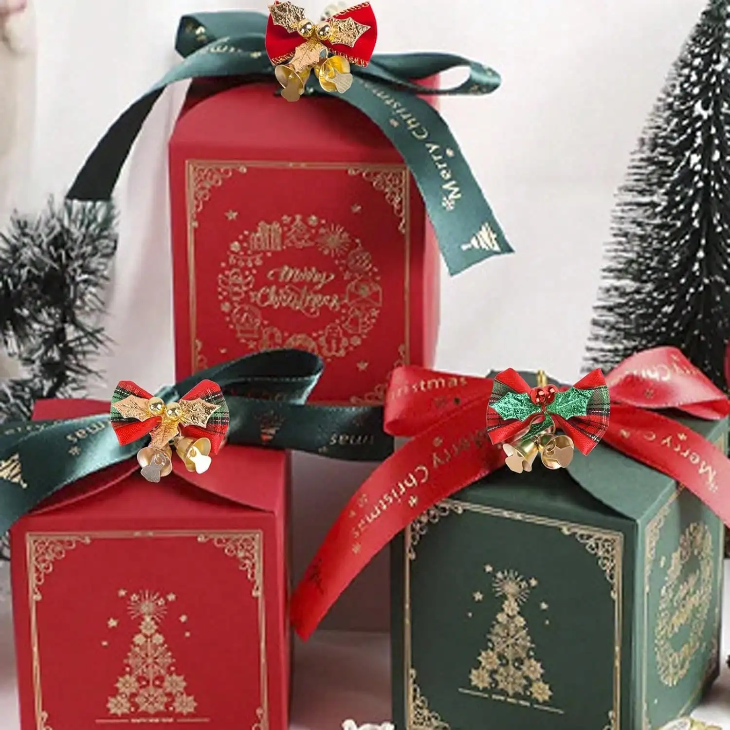Weihnachtsschleifen mit Glocken zum Basteln, Weihnachtsschmuck, Mini-Schleifen in großen Mengen für Weihnachtsbaumschmuck/Geschenkverpackungen/Kränze – Detail 5