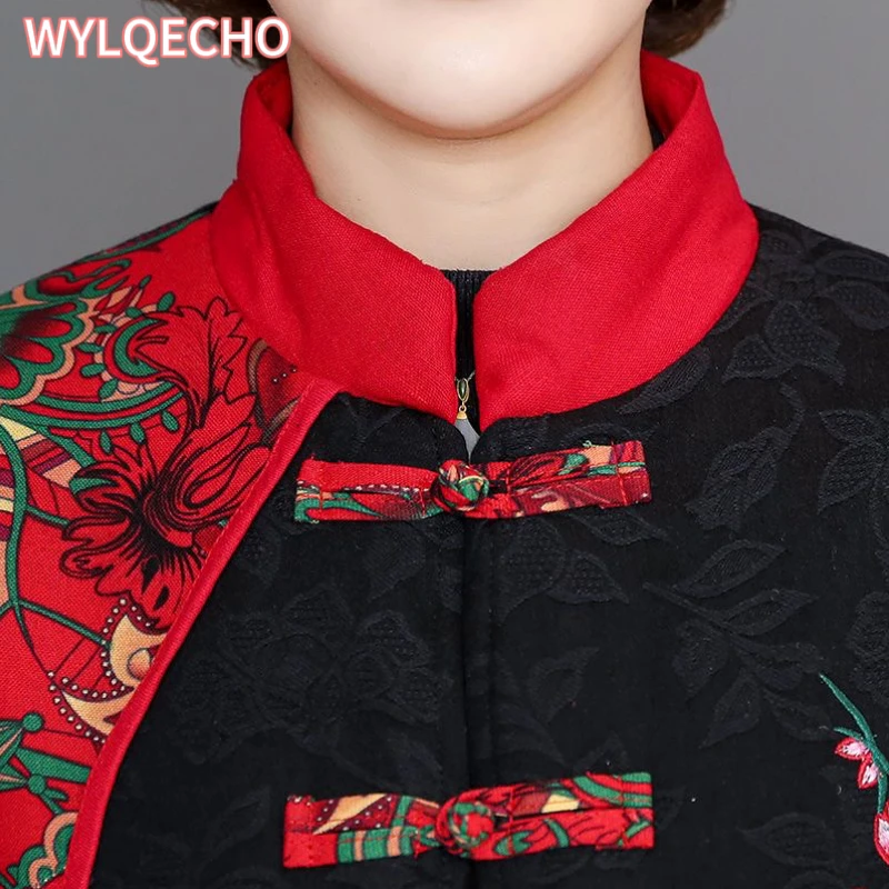 Traditional Chinese Style Autumn Women Cotton Warm Retro Fashion Printed Jackets Cardigan Outerwear Coat Tops Oriental Clothing