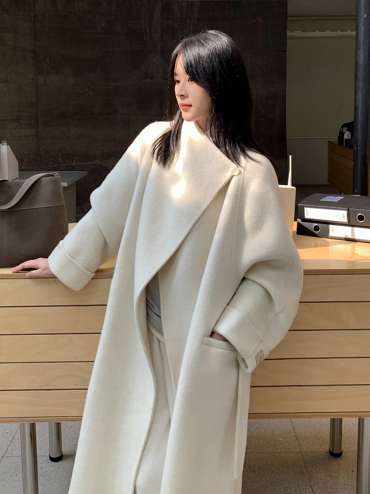 

TWINS Design двустороннее шерстяное пальто женское зимнее элитное длинное пальто средней длины с бархатным воротником-стойкой и воротником-стойкой