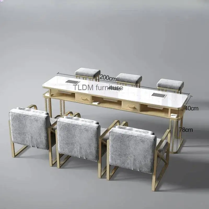 Luxury Marble Nail Table Makeup Professional Modern Vacuum Cleaning Nail Table White Office Nageltis Salon Furniture MR50NT