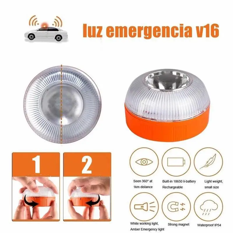 

Emergency Light V16 Homologated DGT Approved Car Emergency Light Magnetic Lights Strobe Induction Rechargeable Beacon New A5Z3