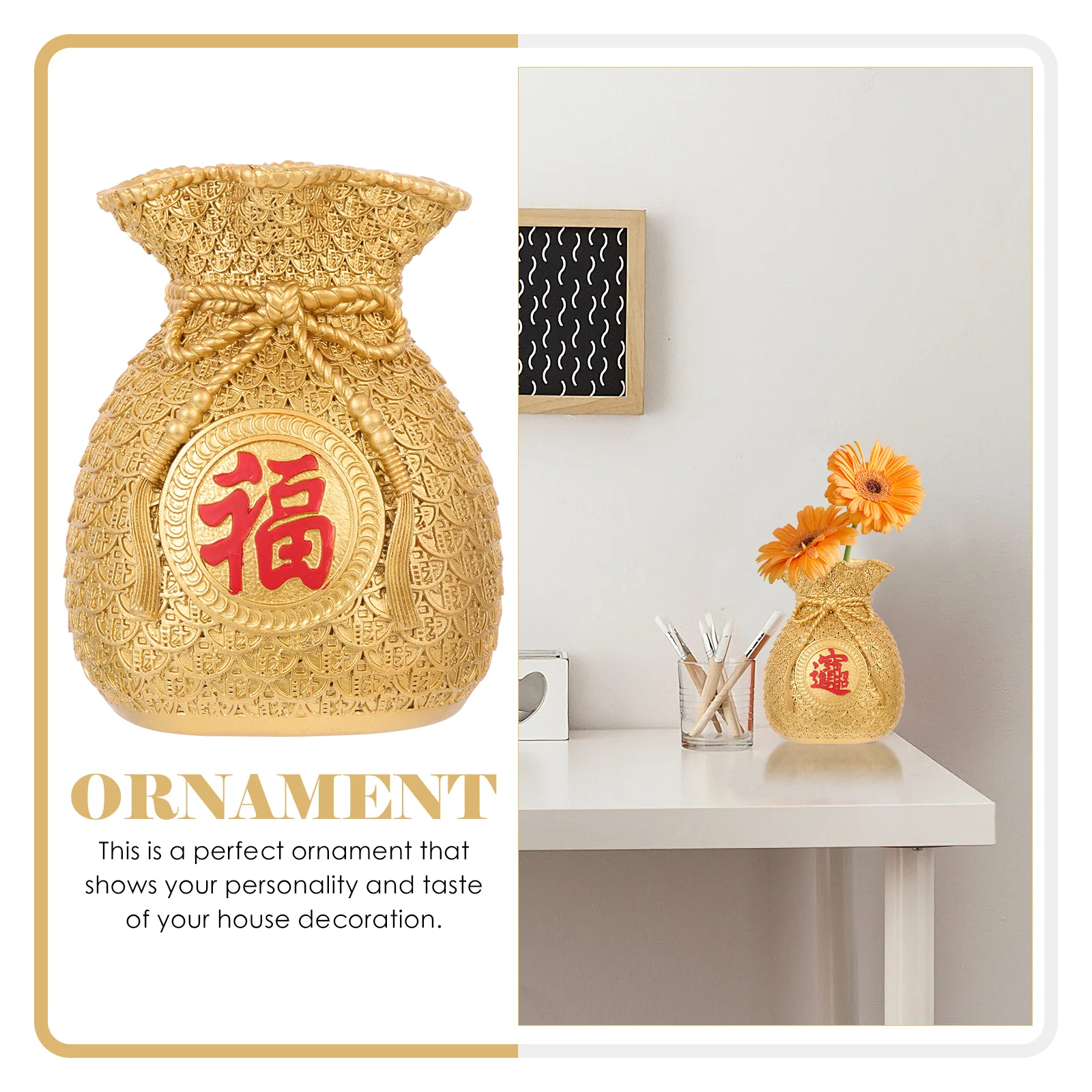 

Lucky Bag Decor Resin Money Bag Vase Unique Dried Flower Arrangement Home nament Purse Style New Year Table Decor