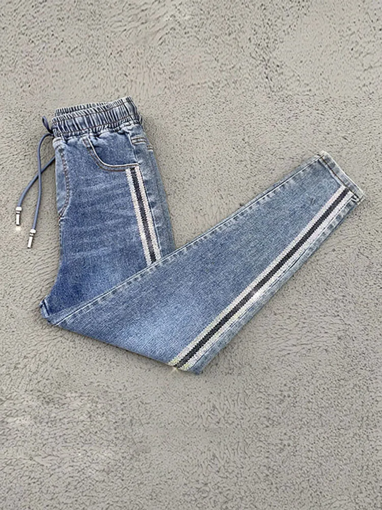 

Women's Elastic Waist Denim Pants Harlan Style Fashion Slimming Skinny Dad Jeans mid Stretch Cotton Elastic Casual Jeans