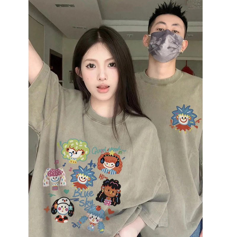 Different Pattern Couple clothes Summer Casual Loose T-shirt 2024 New Trend American High-end Short Sleeves