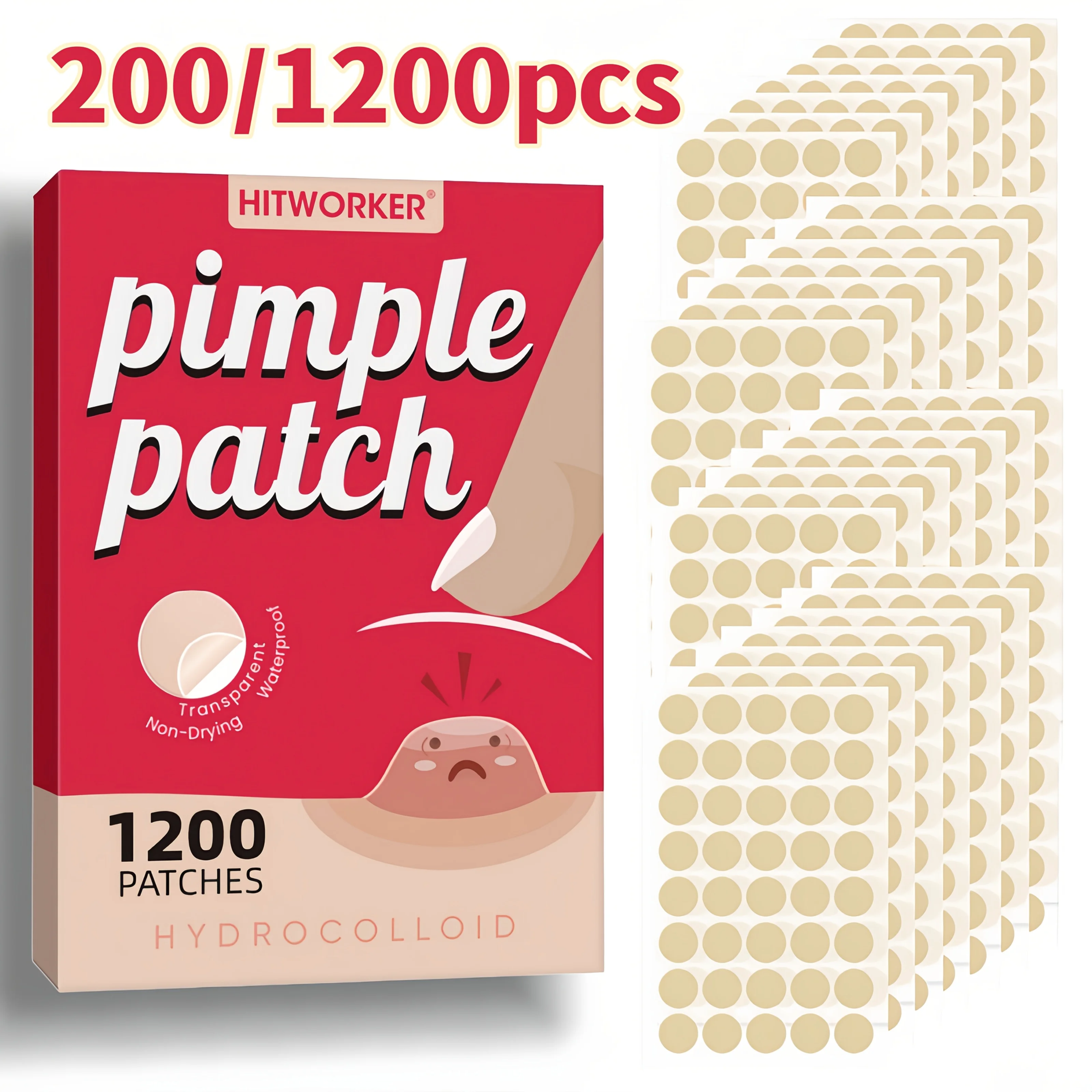 200/1200pcs Invisible Acne Patches Removal Pimple Anti-Acne Hydrocolloid Patches Spots Marks Concealer Repair Sticker Waterproof