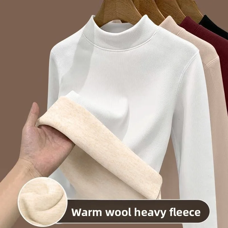 Damen Winter Lamm Fleece Basis Shirt Tops mit verdickter Fleece beheizte Unterwäsche Herbst Langarm T-Shirt warme Kleidung – Detail 9