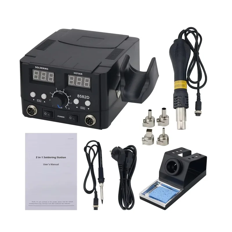 750W 2 in 1 Hot Air Gun & Soldering Iron Station with Digital Display Support Automatic Sleep for 8582D