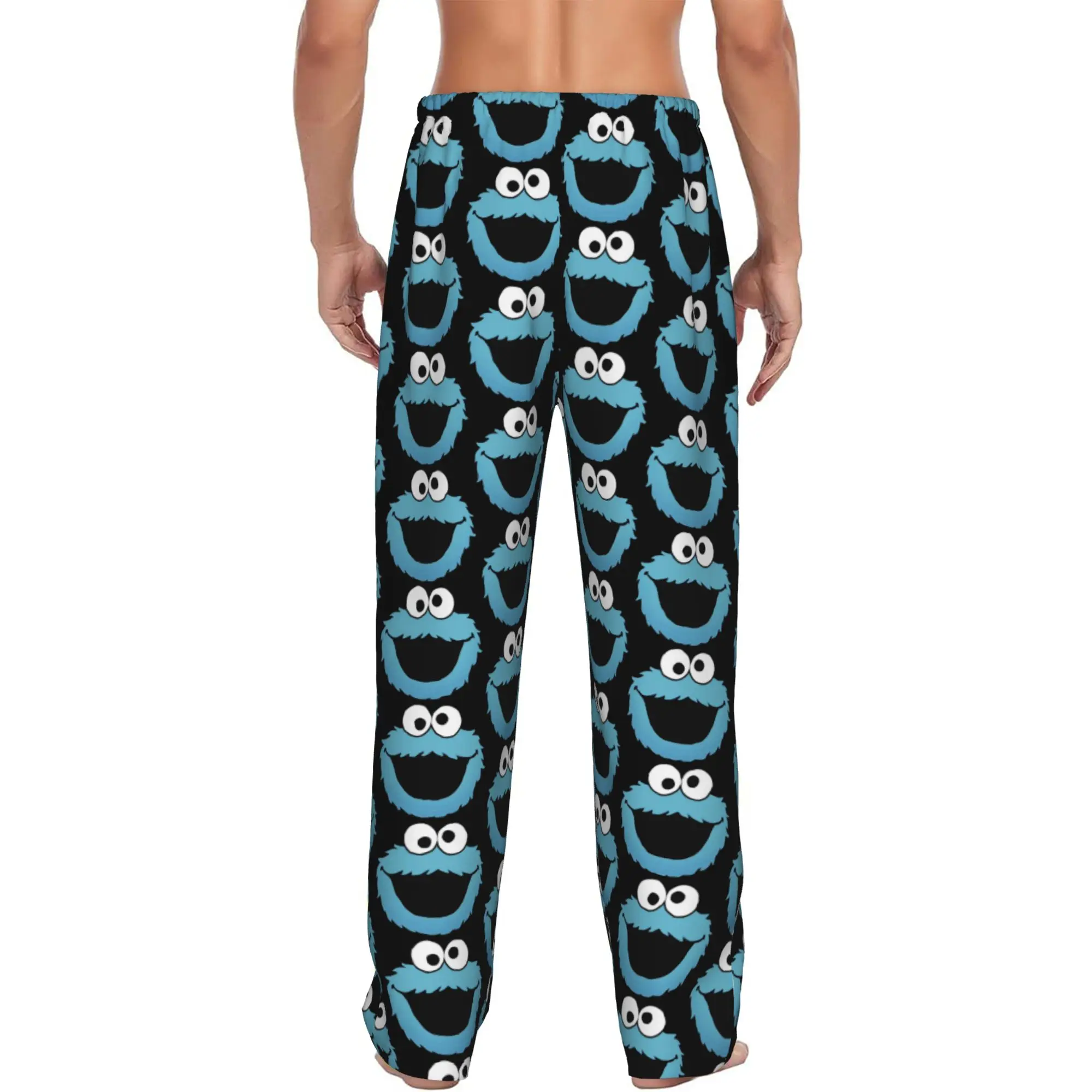 Custom Print Men's Cookies Anime Monsters  Pajama Pants Elmo Cartoons Sleepwear Sleep Lounge Bottoms with Pockets