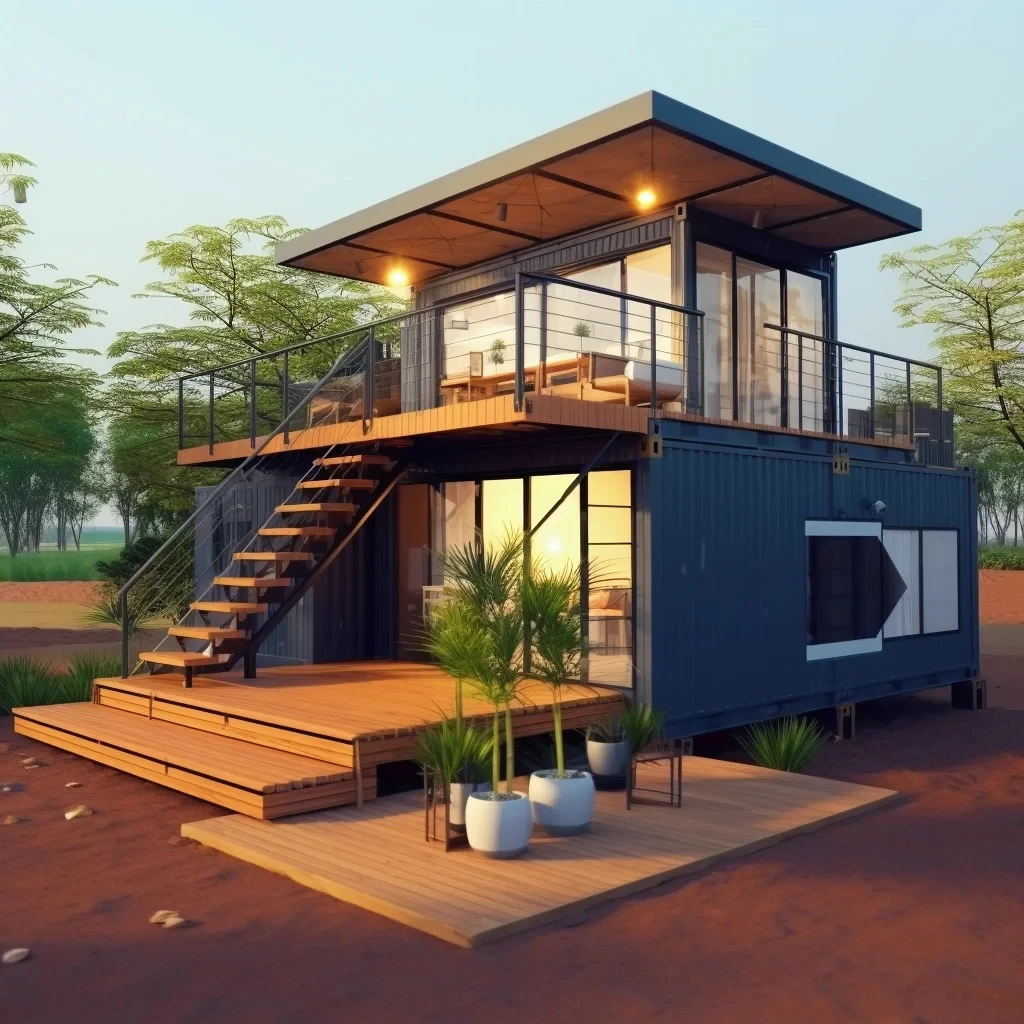 Maison conteneur terrasse du deuxième étage maison extérieure amovible en bois