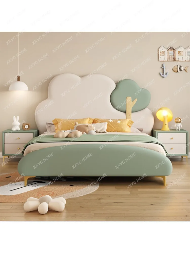 Children's Bed Modern Simple Girl Cloud Leather Bed Bedroom Youth Small Apartment Leather Bed