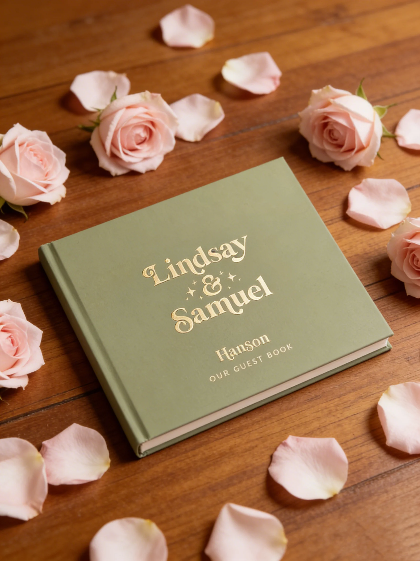 

Gold Foil Lined Wedding Guest Book, Vintage Boho Style Sign In Guestbook for Wedding Reception