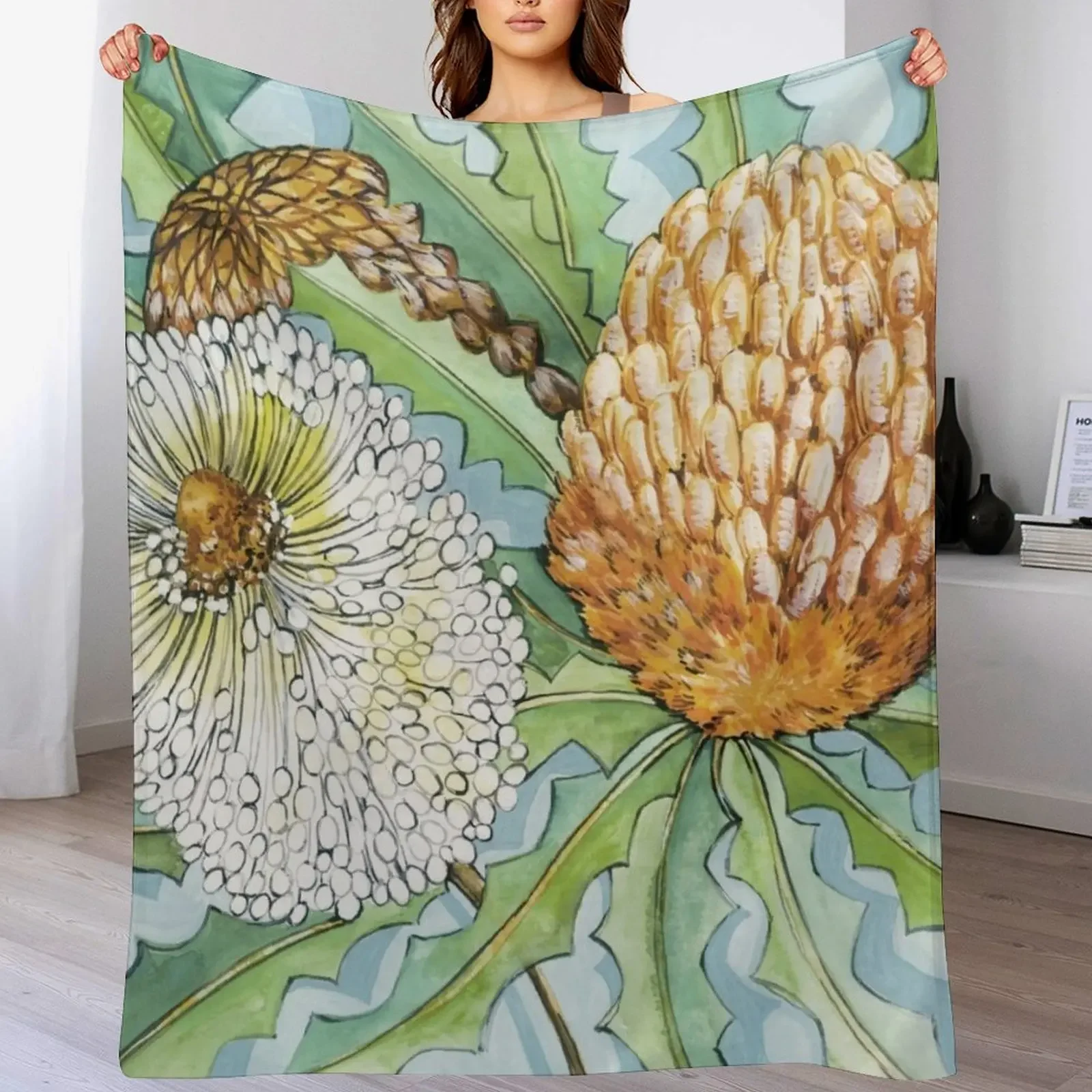

New Banksia Throw Blanket Personalized Gift Decorative Sofa Cute Decoratives Blankets