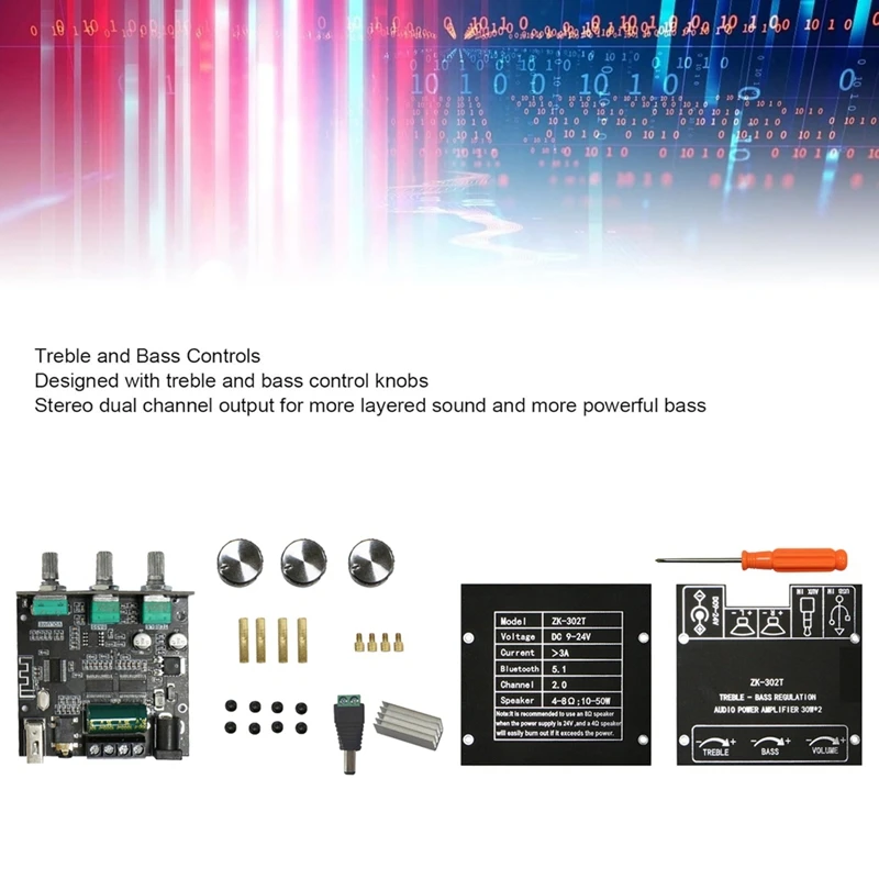 ZK-302T Bluetooth Digital Power Module 2.0 Stereo Dual Mercy 30W+30W Bluetooth 5.1 Audio Power Amplifier