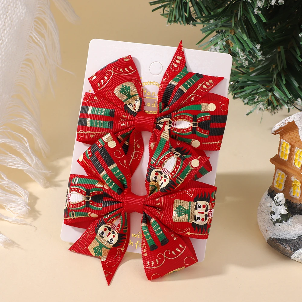 2 Teile/satz Weihnachten Haar Bögen mit Clips für Baby Mädchen 3,22'' Band Santa Festliche Urlaub Windrad Haarnadeln Kinder haar Accessori – Detail 5