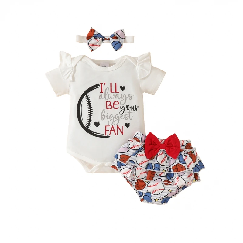 

Newborn Baby Girl Baseball Outfit I ll Always Be Your Biggest Fan Baseball Romper Bloomer Shorts Set Headband