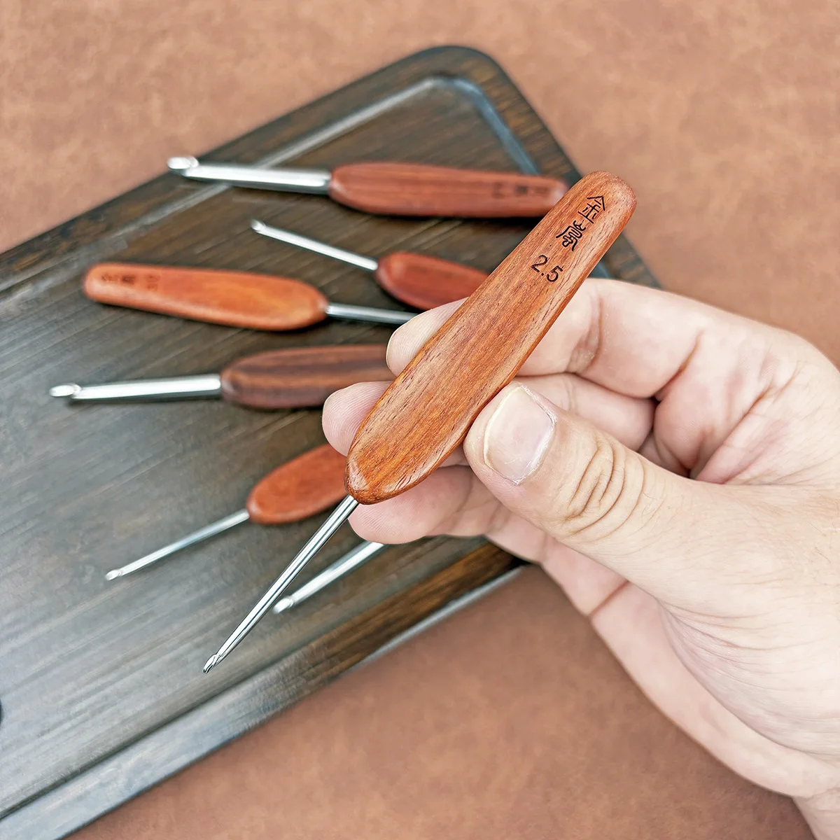 かぎ針編みフック血白檀ショートハンドル針-diy-手芸編みツールステンレス鋼編み針