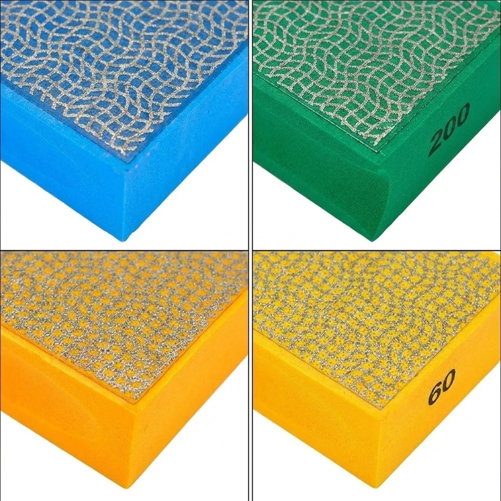 Handheld Electroplating Sanding Block with 60/100/200/400 Grit Pads for Grinding Polishing Tiles Glass Wood Marble Metal