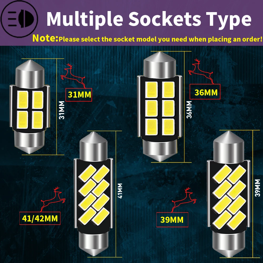 2Pcs C5W C10W LED Bulbs Canbus Festoon-31MM 36MM 39MM 41MM 5630chip NO ERROR Car Interior Dome Light Reading Light 12V Diode COB