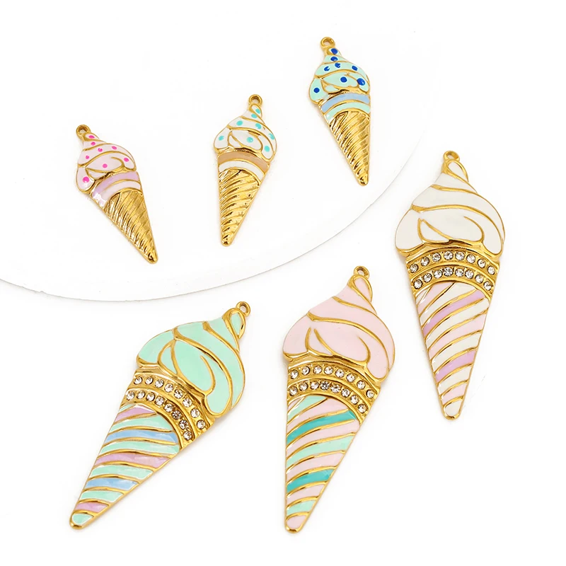 

2pcs/lot Stainless Steel Colorful Enamel Ice-cream Charms Pendant for DIY Earring Necklace Jewelry Making Accessories Finding