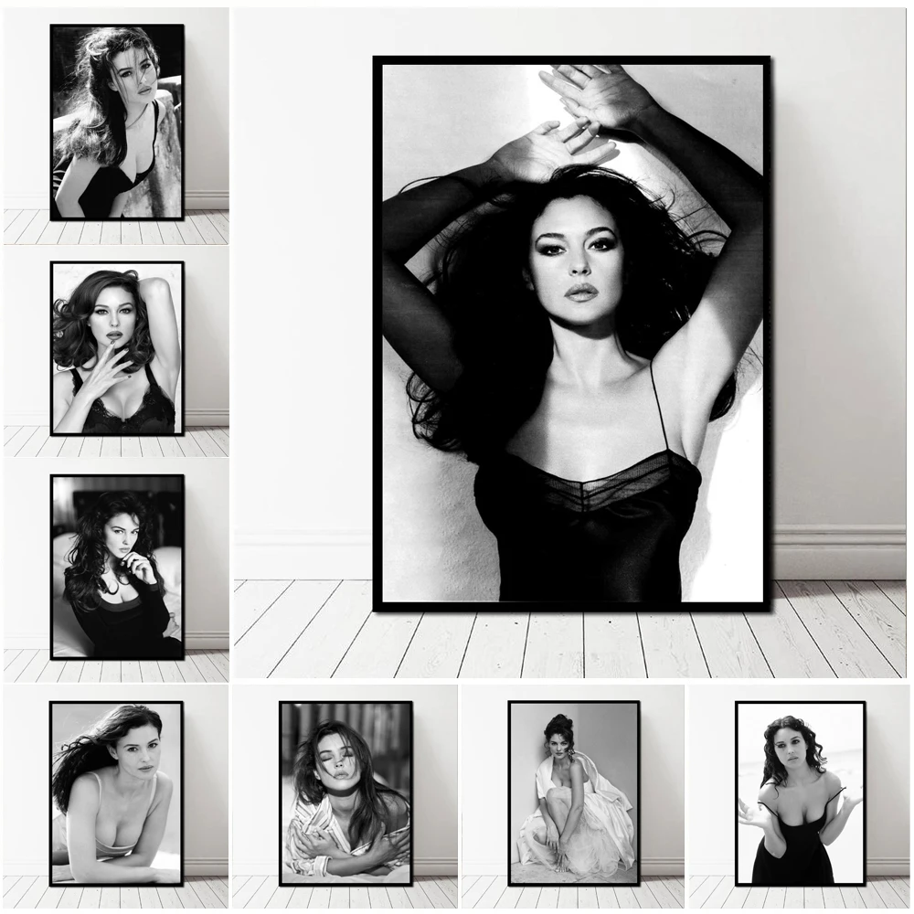 Monica Bellucci Sexy Actress Movie Star Black White Poster Poster Prints Wall Art Canvas Painting Picture Photo Room Home Decor