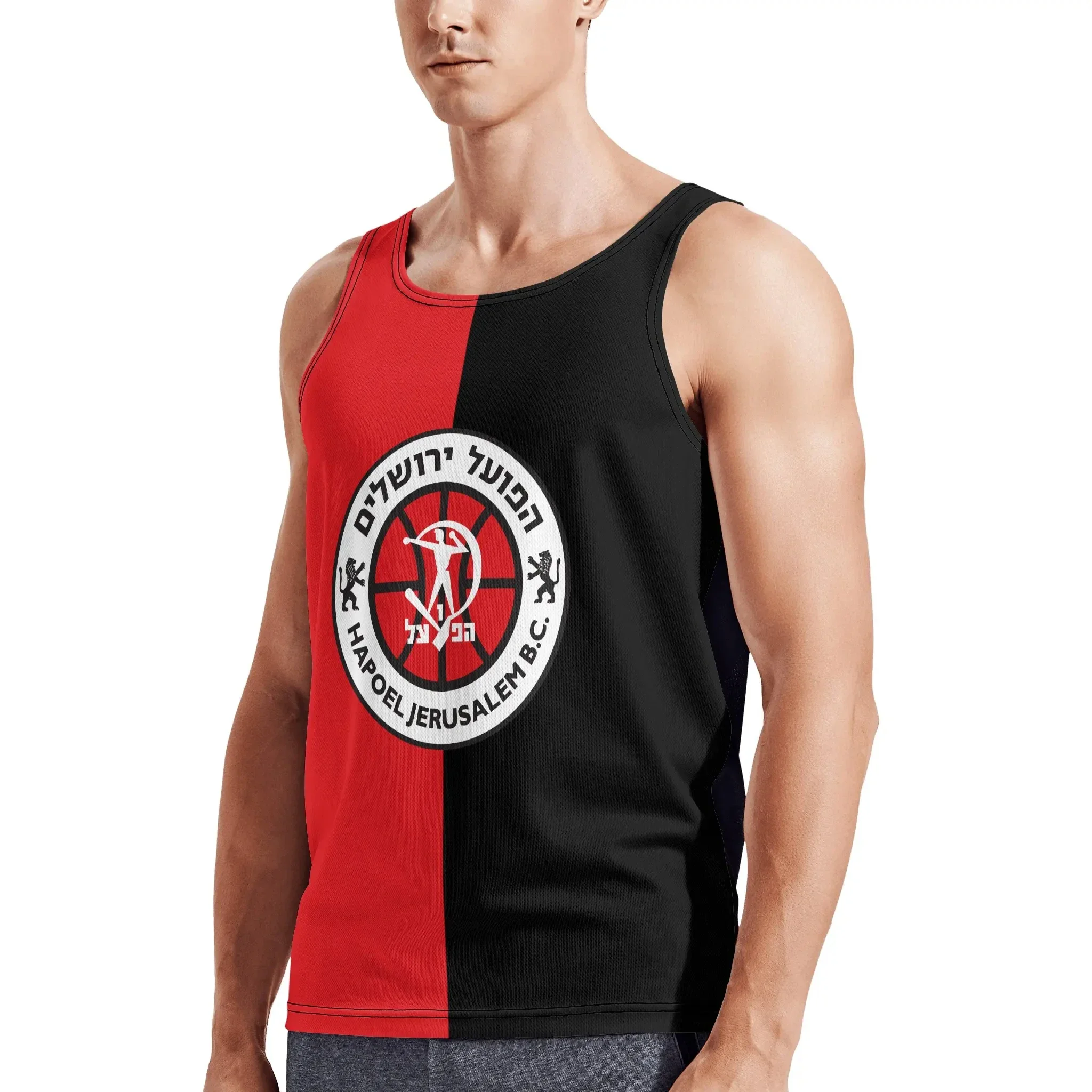 Hapoel القدس كرة السلة رياضي للرجال Hd طباعة القطن تانك القمم العضلات المحملة أكمام تي شيرت Tagless تانك قميص