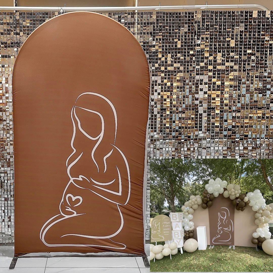 

Pregnant Woman Arched Backdrop Covers Brown Stretchy Arch Stand Cover for Birthday Baby Shower Party Decoration GX-740