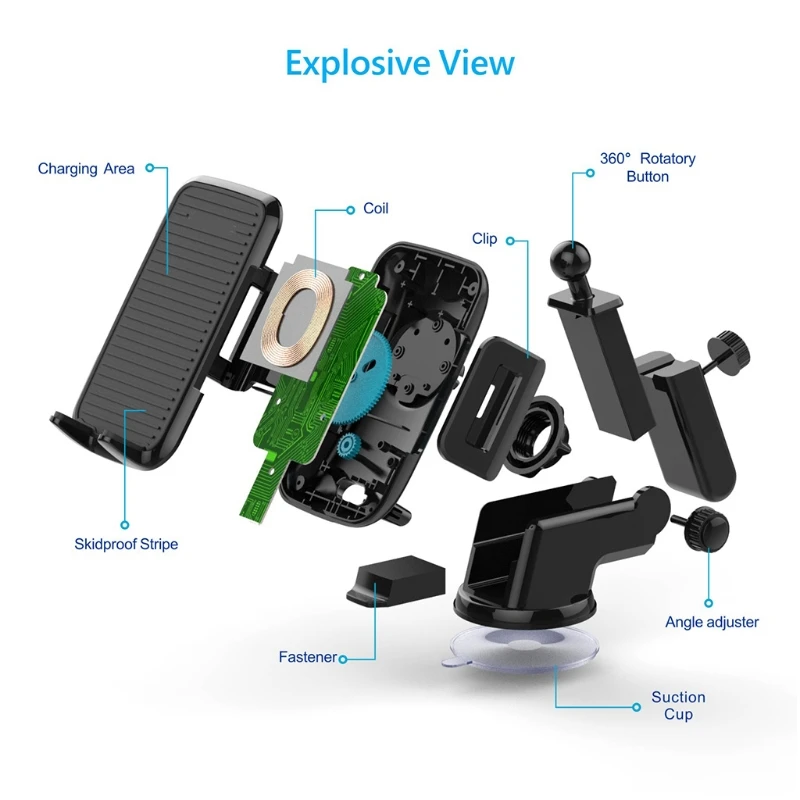 شاحن سيارة لاسلكي 10 واط شحن سريع حامل هاتف السيارة غير قابل للانزلاق حامل هاتف تنفيس الهواء زاوية قابلة للتعديل