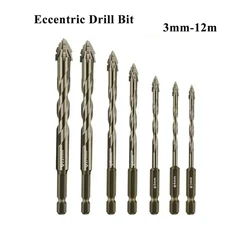 Four-Edged Eccentric Drill Bit Skewed Head High Hardness Tile Drill Bit Serrated Concrete Drill Bit Set for 4/6Pcs Drilling Tool