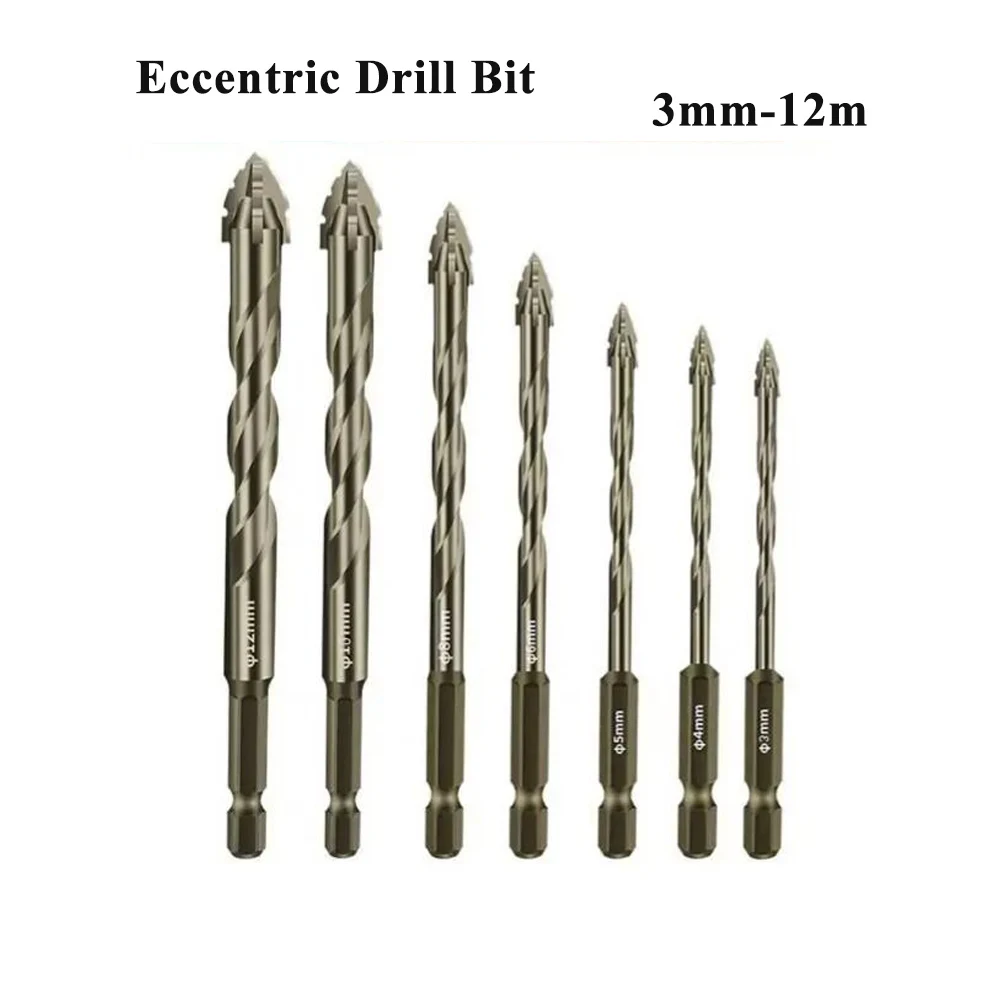 Four-Edged Eccentric Drill Bit Skewed Head High Hardness Tile Drill Bit Serrated Concrete Drill Bit Set for 4/6Pcs Drilling Tool