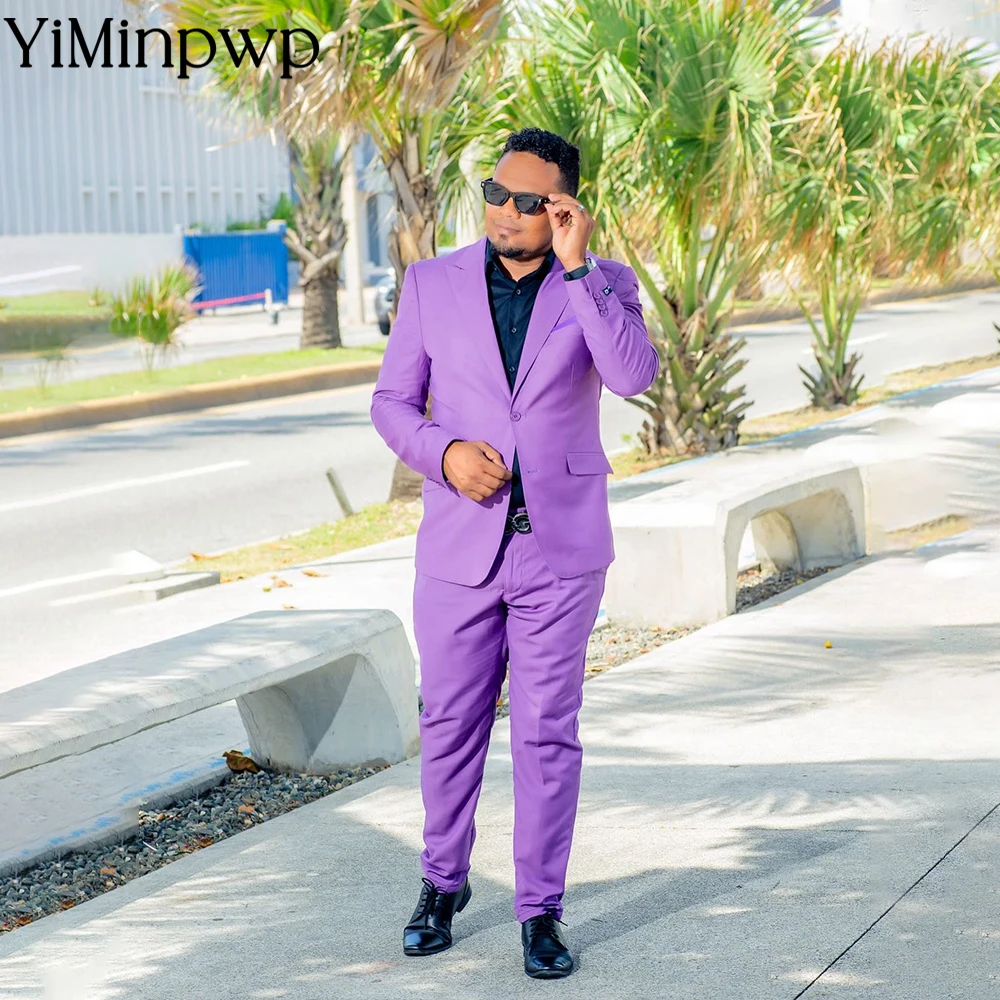 

Purple Men's Suit Peaked Lapel 2 Pieces Satin Man Wedding Suit Formal Business Slim Fit Wedding Groom Costume Homme XS-5XL