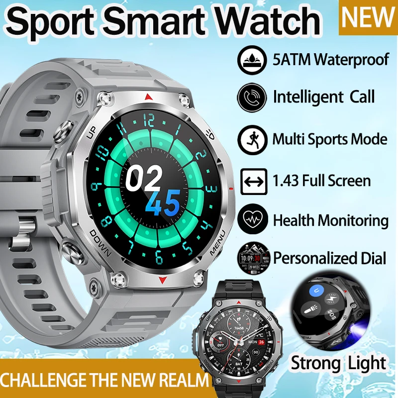 

Новые умные часы 5ATM, водонепроницаемые, мультиспортивный режим, интеллектуальный мониторинг вызова, мониторинг здоровья, персонализированный циферблат, УФ-светодиодная подсветка, умные часы